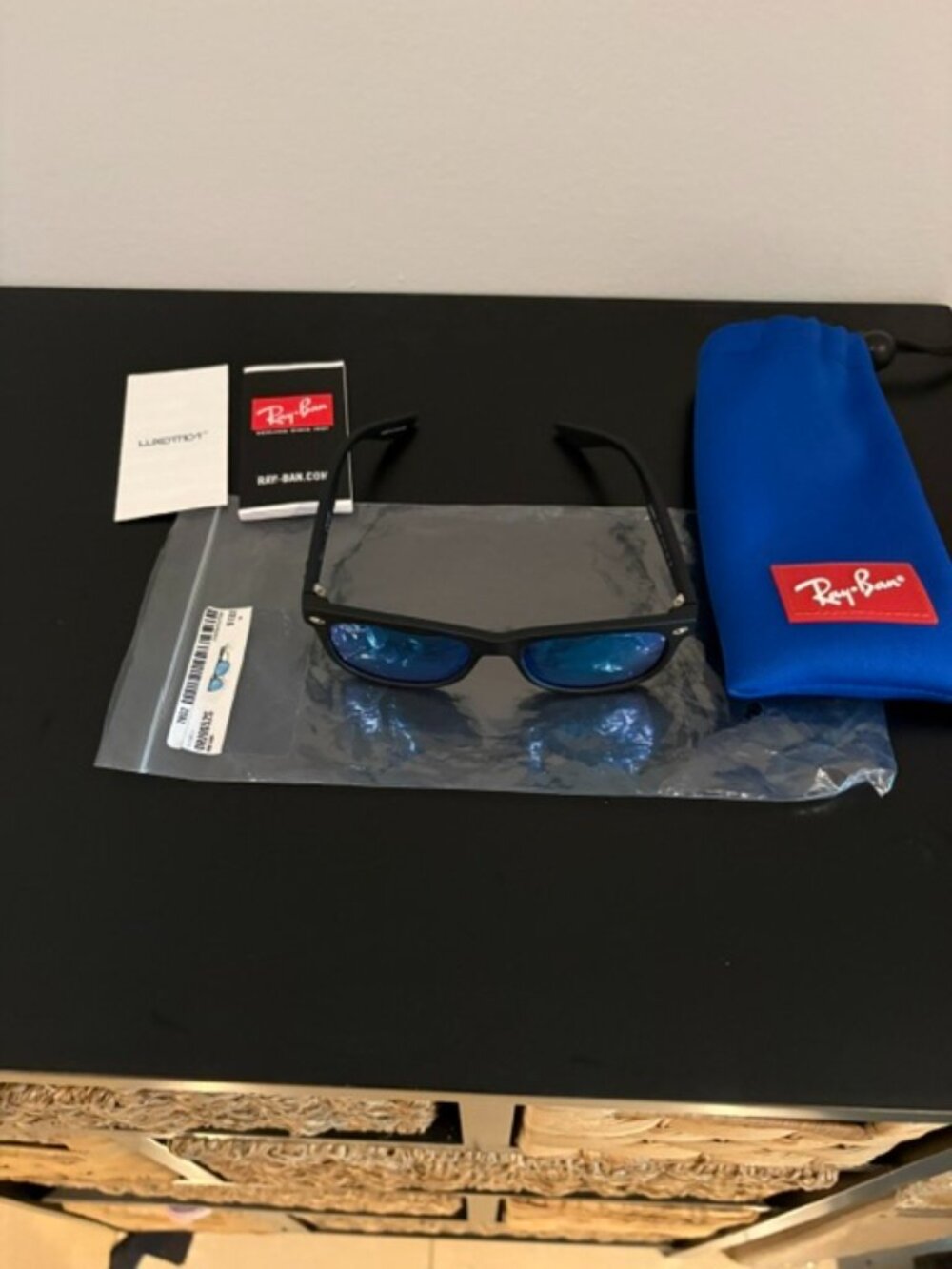 Ray Ban Jr New Wayfarer Sunglasses Black Frame/Blue Lenses Kids 7-10